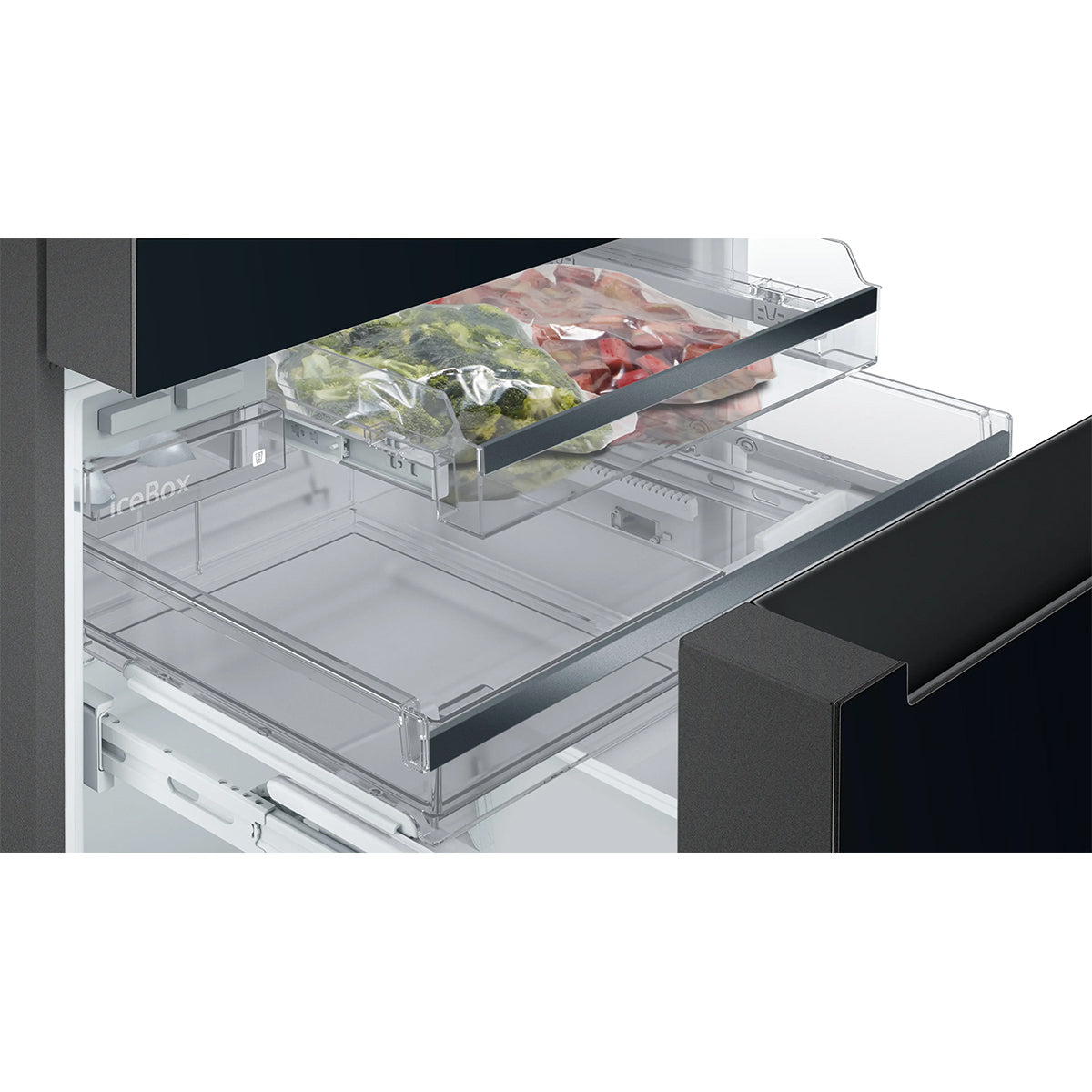 Siemens KF96RSBEA iQ700 Freestanding French Door Fridge Freezer With Bottom Glass, 401/171 Litre, Total noFrost, 90.5cm Wide - Black