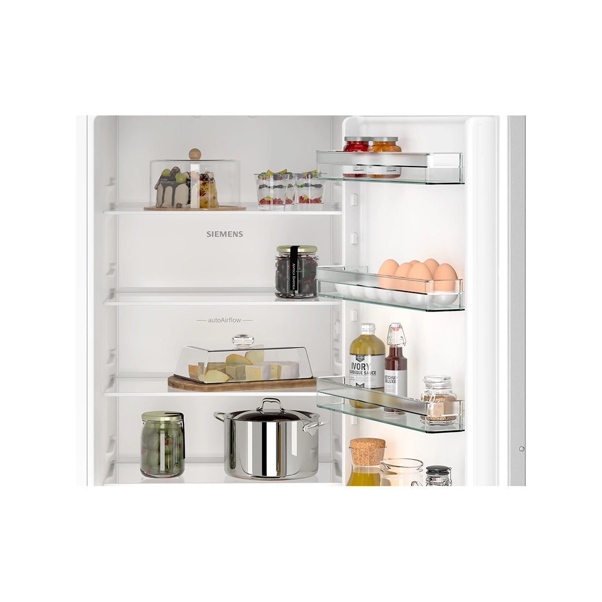Siemens KI96NNSE0 iQ100 Built-In Fridge Freezer With Freezer at Bottom, 215/75 Litre, 54.1cm Wide - Sliding Hinge