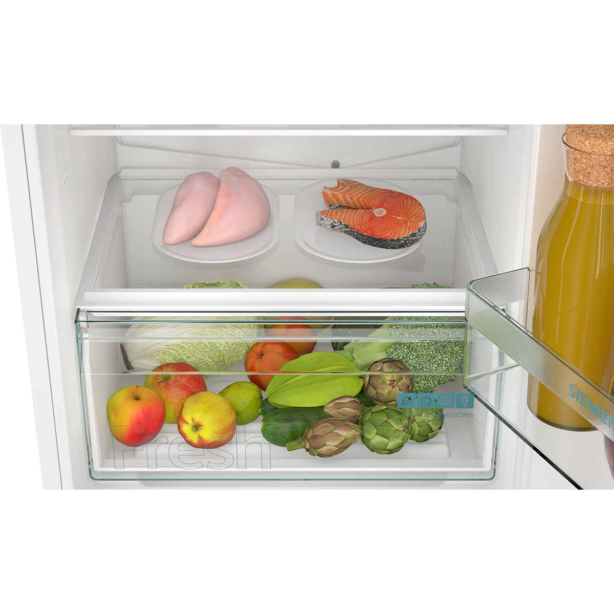 Siemens KI96NNSE0 iQ100 Built-In Fridge Freezer With Freezer at Bottom, 215/75 Litre, 54.1cm Wide - Sliding Hinge