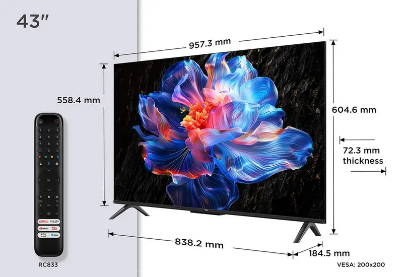 TCL 43V6C-UK 43" 4K Direct LED HDR Google Television - 73462587359605 