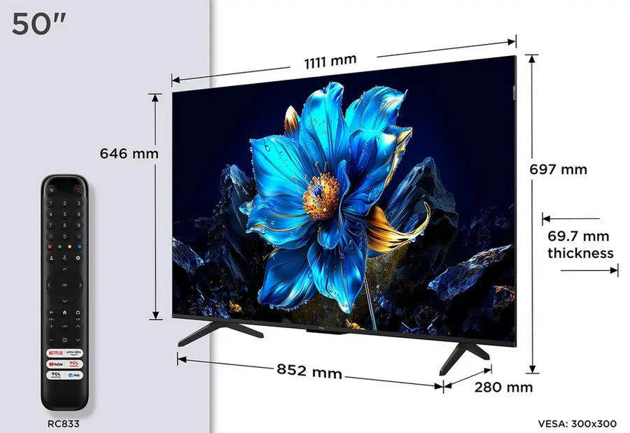 TCL 50P7K-UK 50" 4K QLED Direct LED HDR Google TV - 73534184391029 