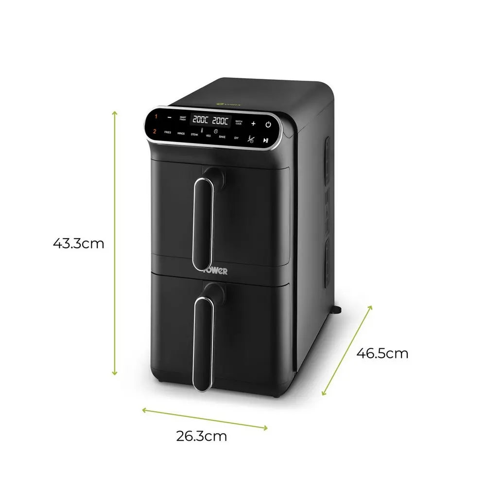 Tower T17190 Vortx 11 Liter Dual Layer Air Fryer, Black with Chrome Trim