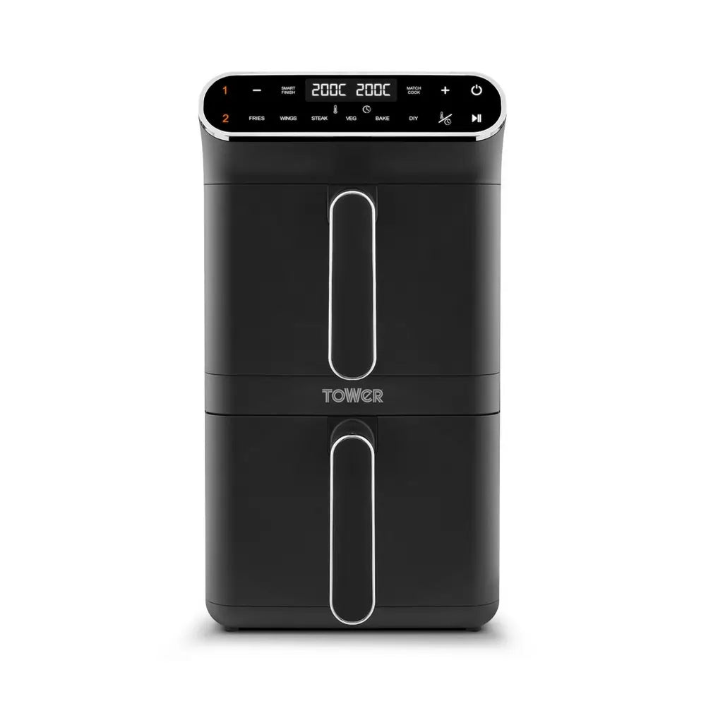 Tower T17190 Vortx 11 Liter Dual Layer Air Fryer, Black with Chrome Trim
