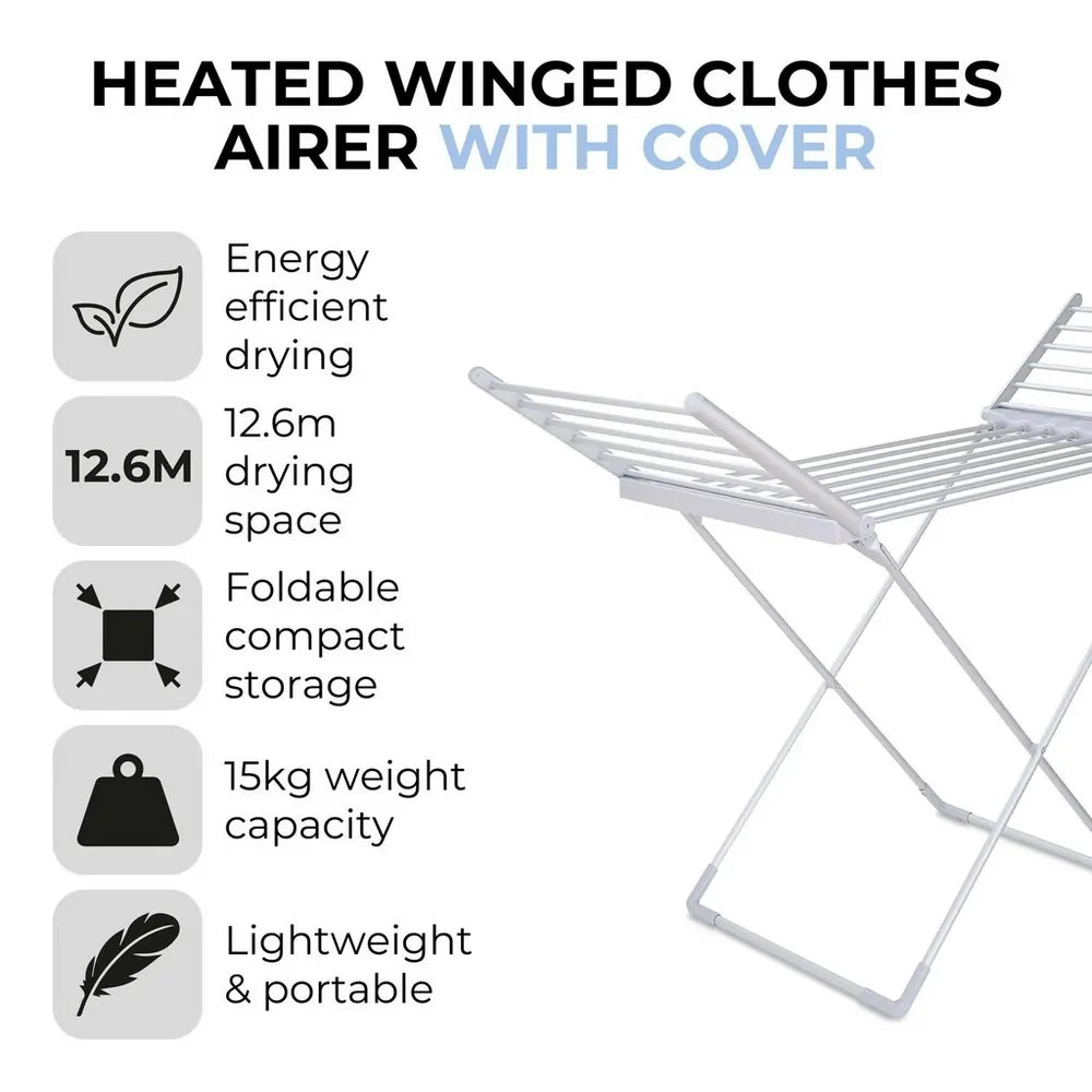 Tower T25003 Heated Winged Clothes Dryer/Airer with Cover, Silver