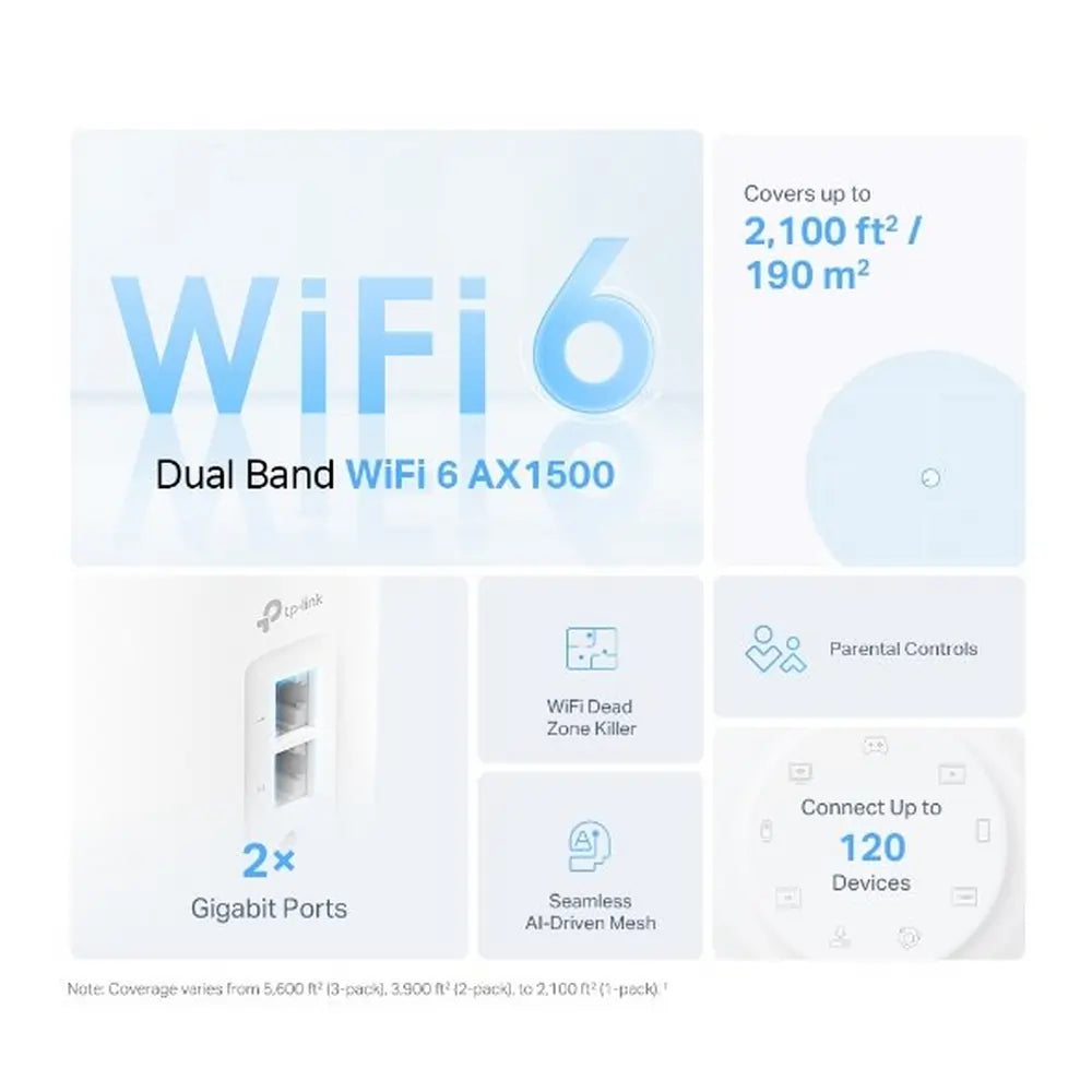 TP-LINK DECO X1500 Whole Home Mesh Wi-Fi 6 System, White - 43573124727007 