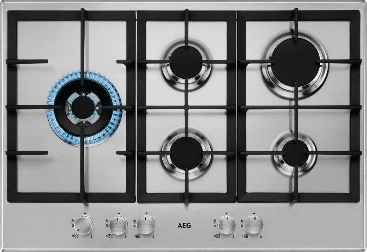 AEG HGB75500SM 75cm 5 Burner Gas Hob, Stainless Steel | Atlantic Electrics