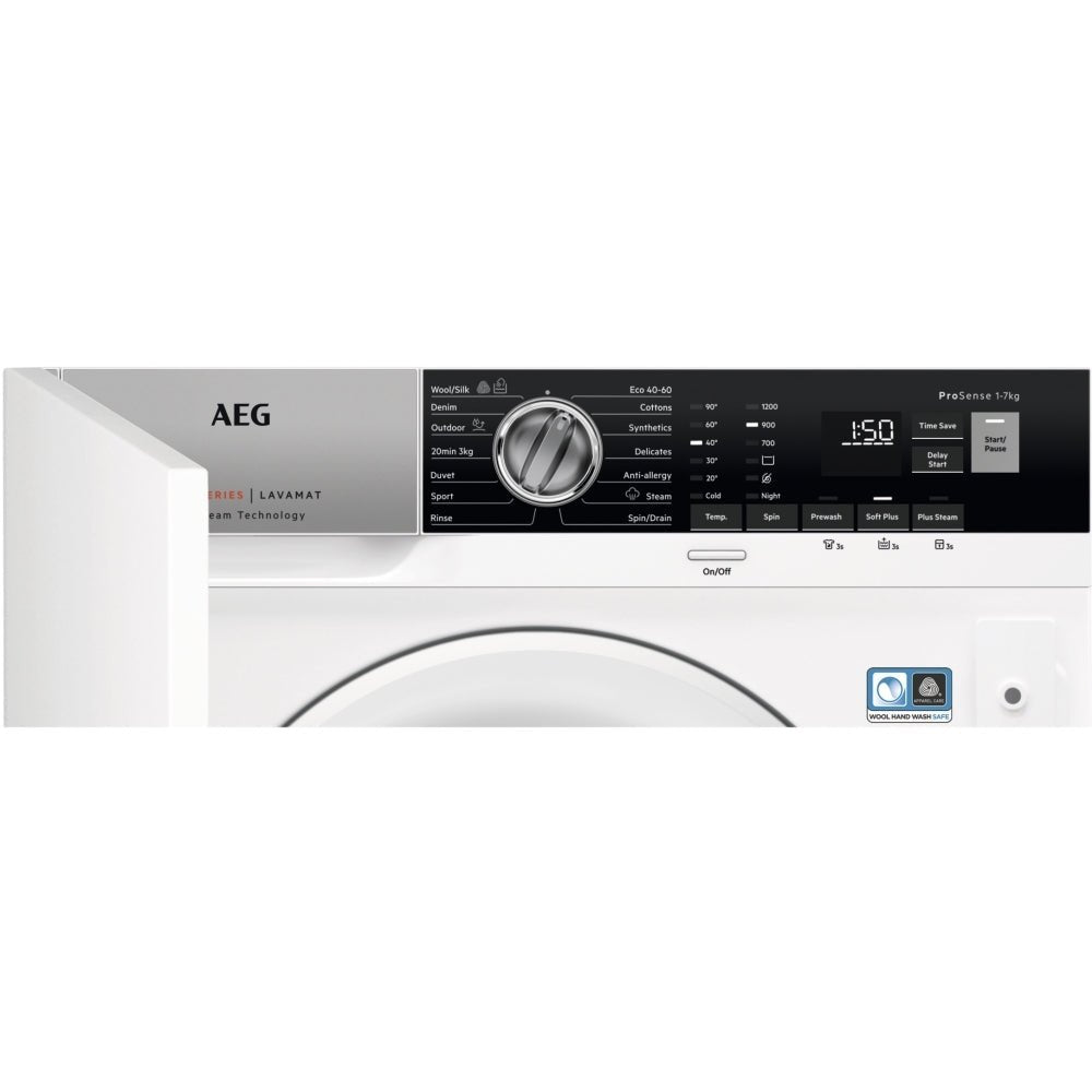 AEG L7FE7261BI Integrated Washing Machine, 7kg, 1200 Spin, White | Atlantic Electrics - 42198382117087 
