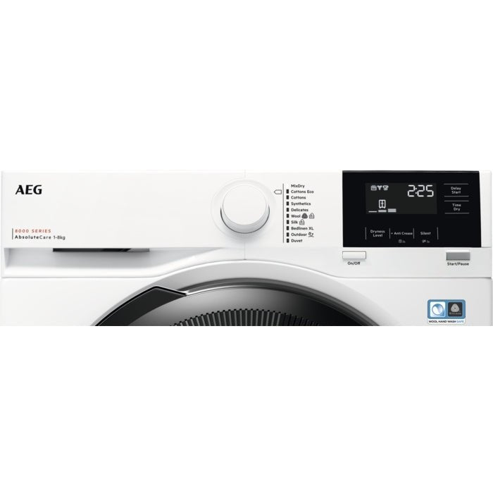 AEG TR818P4B Heat Pump Tumble Dryer, 8kg, White, A++ Rated | Atlantic Electrics - 42724170957023 