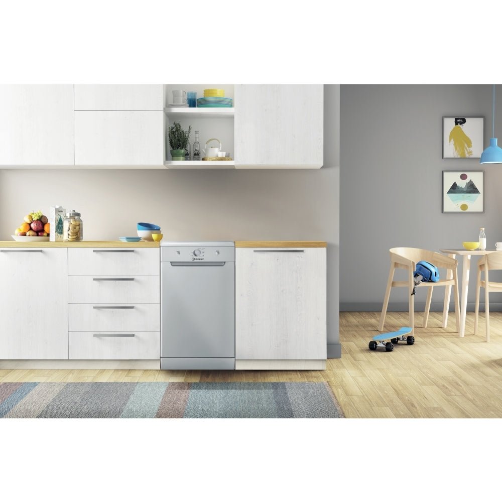 Indesit DF9E1B10SUK 45cm Slimline 9 Place Setting Dishwasher, Silver | Atlantic Electrics