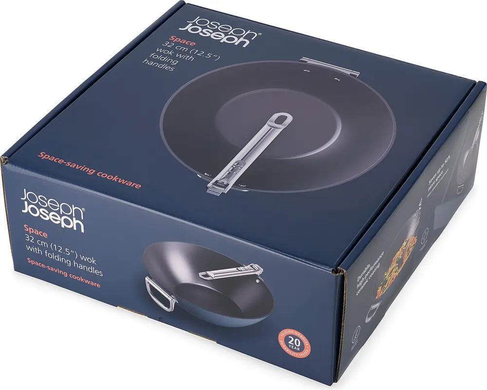 Joseph Joseph 45048 Space Folding Handle Ceramic Non-Stick 32cm Wok, Blue