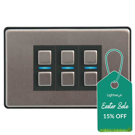 Lightwave L23 Smart Series Dimmer, Stainess Steel, 3 Gang