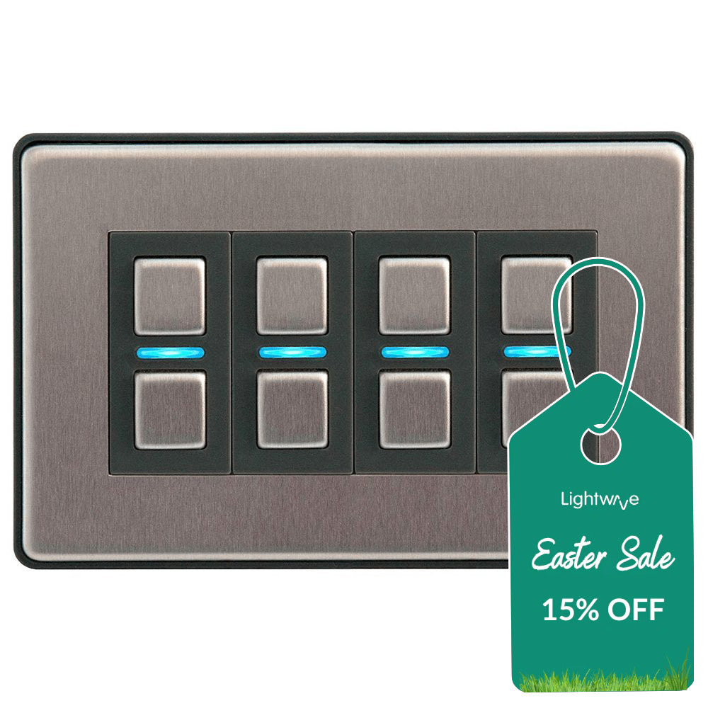 Lightwave L24-SS Smart Dimmer Switch 4 Gang - Stainless Steel - 73655034380661 