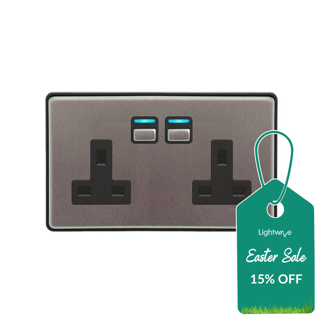 Lightwave L42 Smart Socket (2 Gang), Stainless Steel