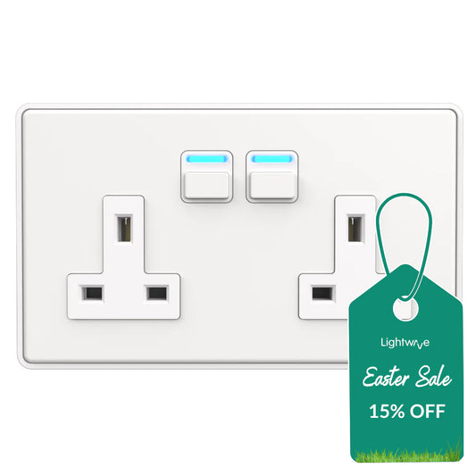 Lightwave L42WH Smart Series Socket, White Metal, 2 Gang