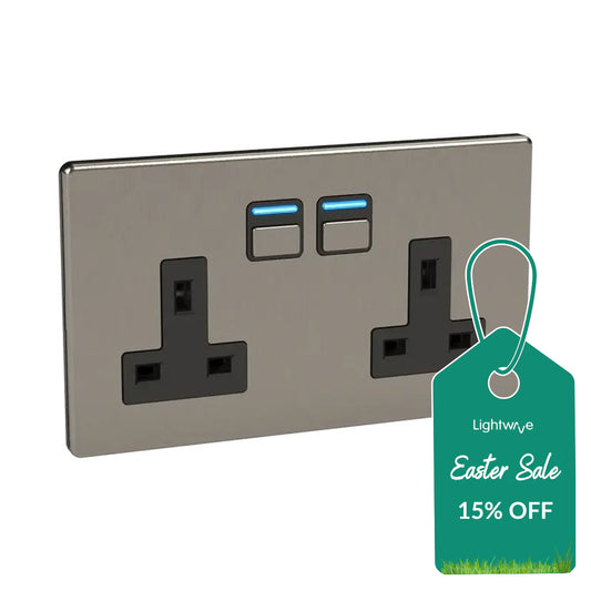 Lightwave LP42MK2 Smart Socket 2 gang, 3000 W, 230 V, Stainless Steel