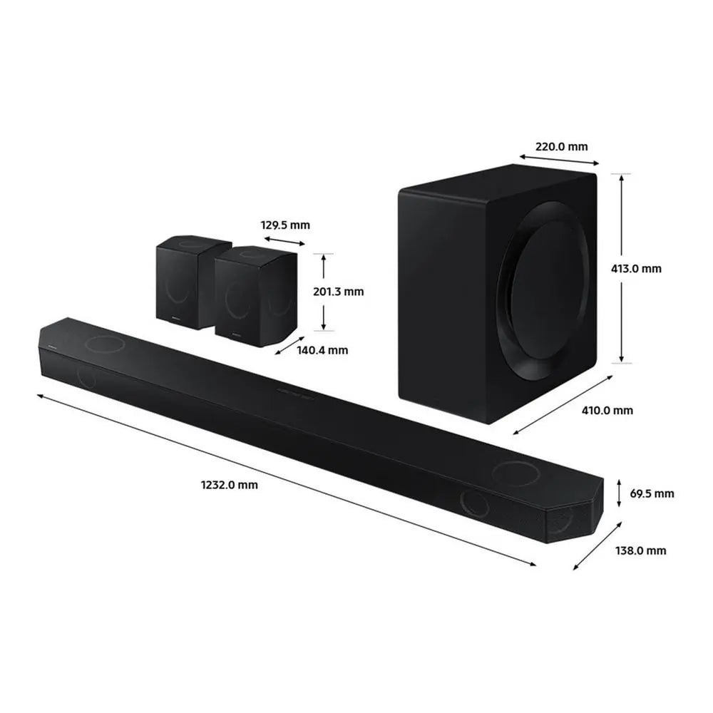 Samsung HWQ990DXU 11.1.4ch Soundbar with Wireless Acoustic Lens Subwoofer & Rear Speakers - Black | Atlantic Electrics - 42320582344927 