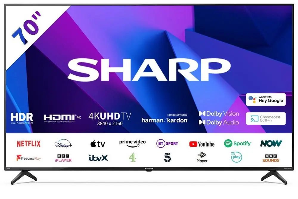 Sharp 4TC70FN2KL2AB 70" 4K Ultra HD LED Smart Television With Google Assist | Atlantic Electrics - 42330464649439 