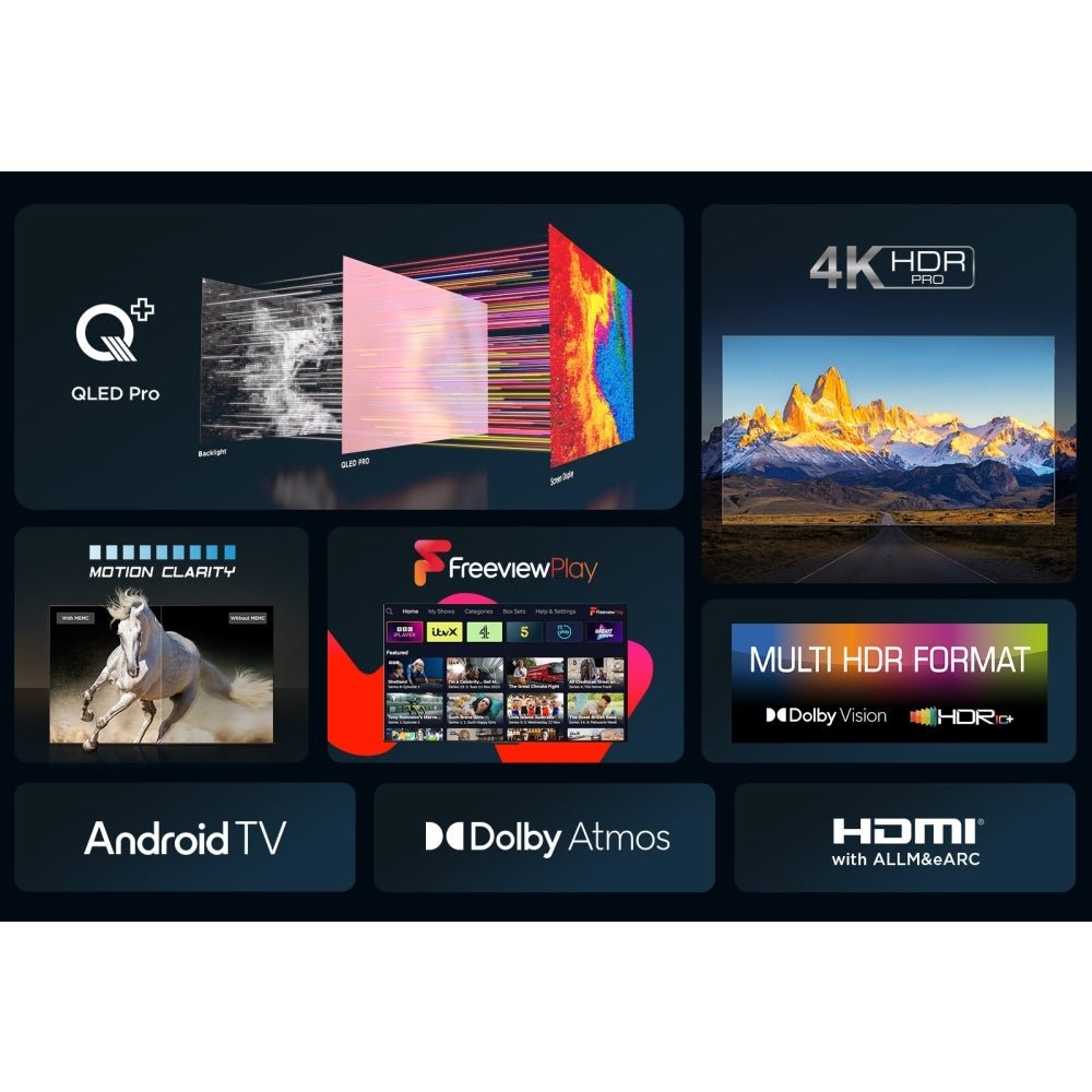 TCL 43C655K 43" QLED 4K Ultra HD Smart TV, Grey, F Rated | Atlantic Electrics - 42731127898335 