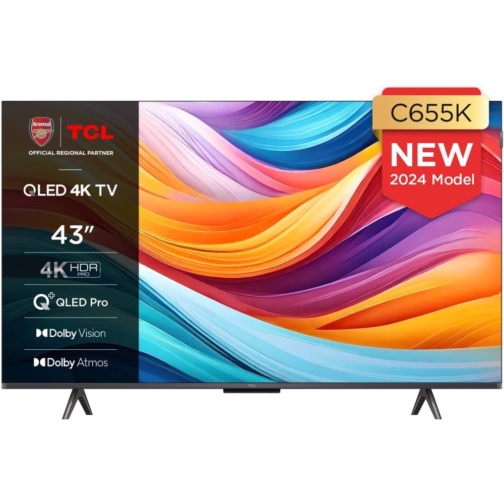 TCL 43C655K 43" QLED 4K Ultra HD Smart TV, Grey, F Rated | Atlantic Electrics - 42731127767263 