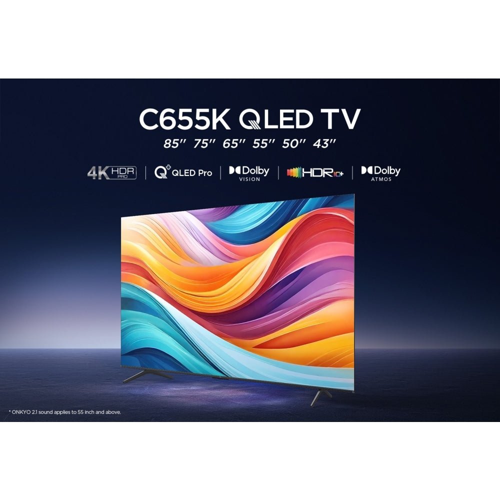 TCL 43C655K 43" QLED 4K Ultra HD Smart TV, Grey, F Rated | Atlantic Electrics - 42731127832799 