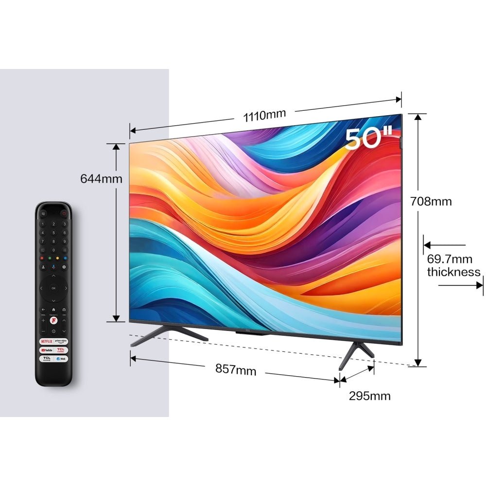 TCL 50C655K 50" QLED 4K Ultra HD Smart TV, Grey, F Rated | Atlantic Electrics