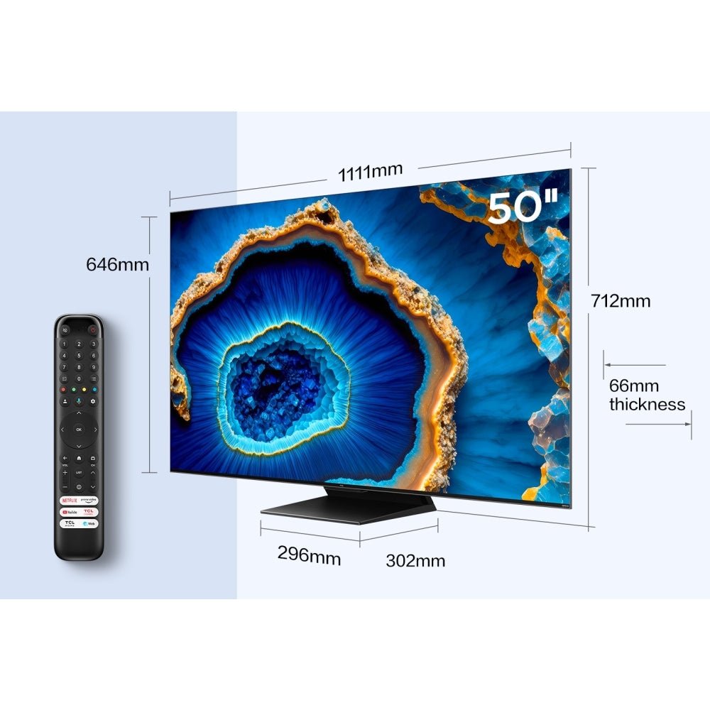 TCL 50C805K C805 50" Smart QD - Mini LED 4K Television, 4K Ultra HD, Black, G Rated | Atlantic Electrics