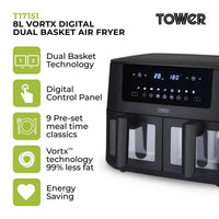 Thumbnail Tower T17151 8 Litre Digital Dual Basket Air Fryer - 42276212146399