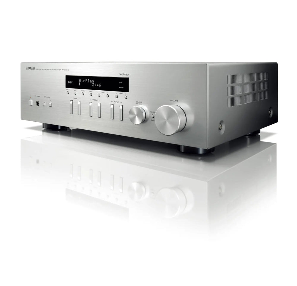 YAMAHA RN303D Silver MusicCast Stereo Receiver with Wi-Fi, Bluetooth (Manufacturer Refurbished) | Atlantic Electrics - 42265293226207 