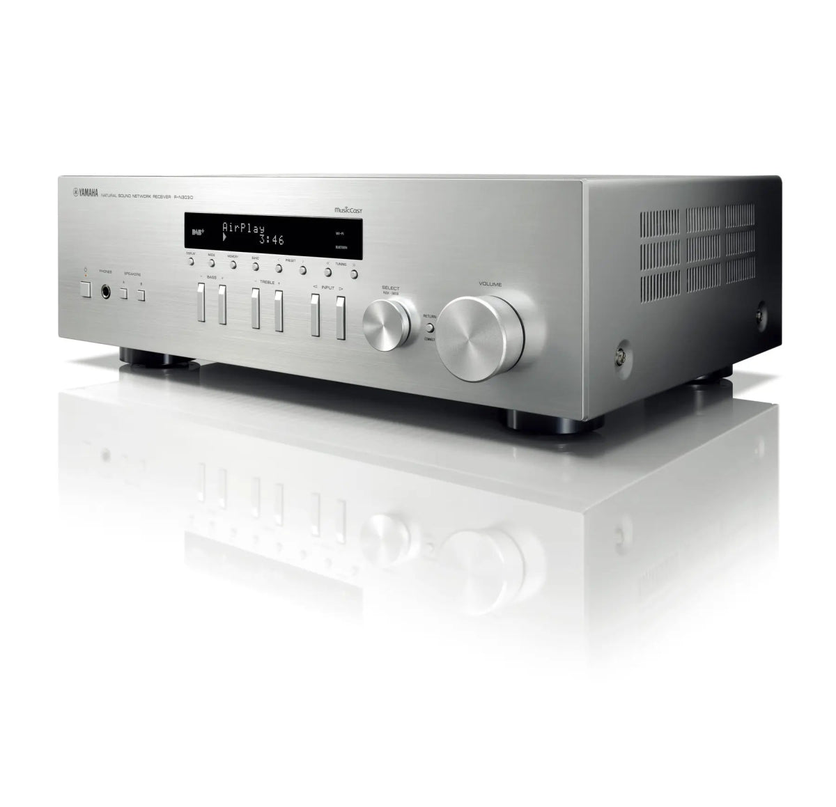 YAMAHA RN303D Silver MusicCast Stereo Receiver with Wi-Fi, Bluetooth (Manufacturer Refurbished) | Atlantic Electrics
