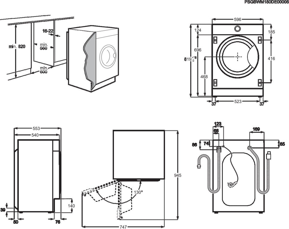 Zanussi Z712W43BI Integrated Washing Machine, 7kg, 1200 Spin, White | Atlantic Electrics - 42724272668895 