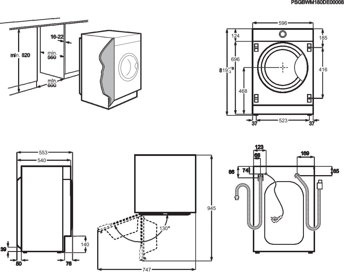 Zanussi Z712W43BI Integrated Washing Machine, 7kg, 1200 Spin, White | Atlantic Electrics