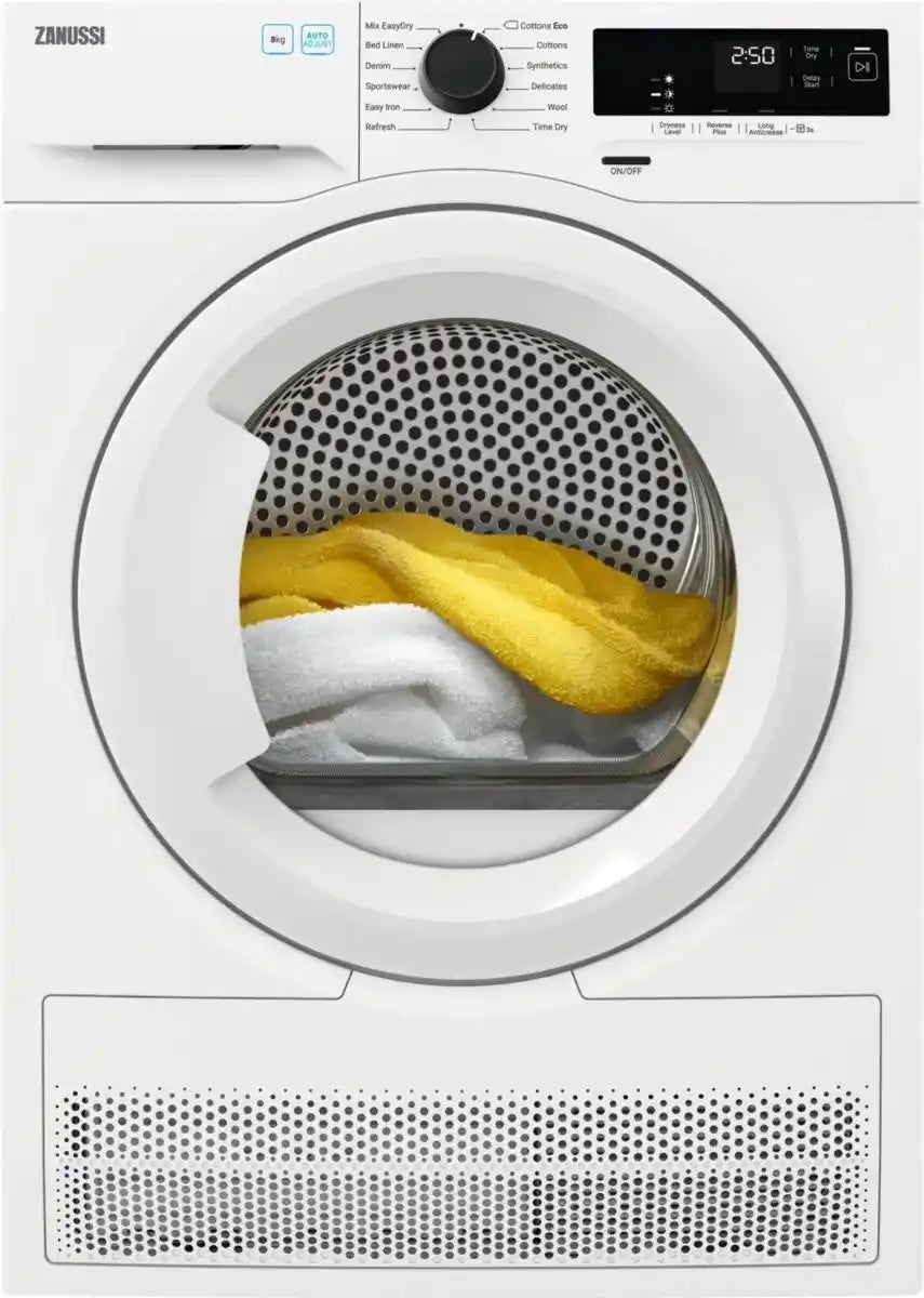 Zanussi ZDH87A2PW Heat Pump Tumble Dryer, 8kg, White, A++ Rated | Atlantic Electrics