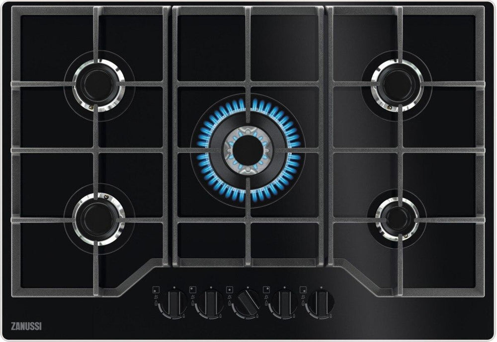 Zanussi ZGGN755K 5 Burner Gas Hob, Black Frameless | Atlantic Electrics - 42724288921823 