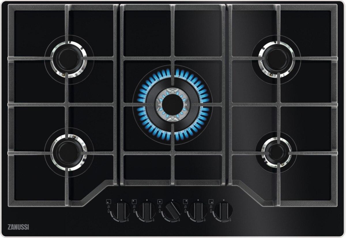 Zanussi ZGGN755K 5 Burner Gas Hob, Black Frameless | Atlantic Electrics