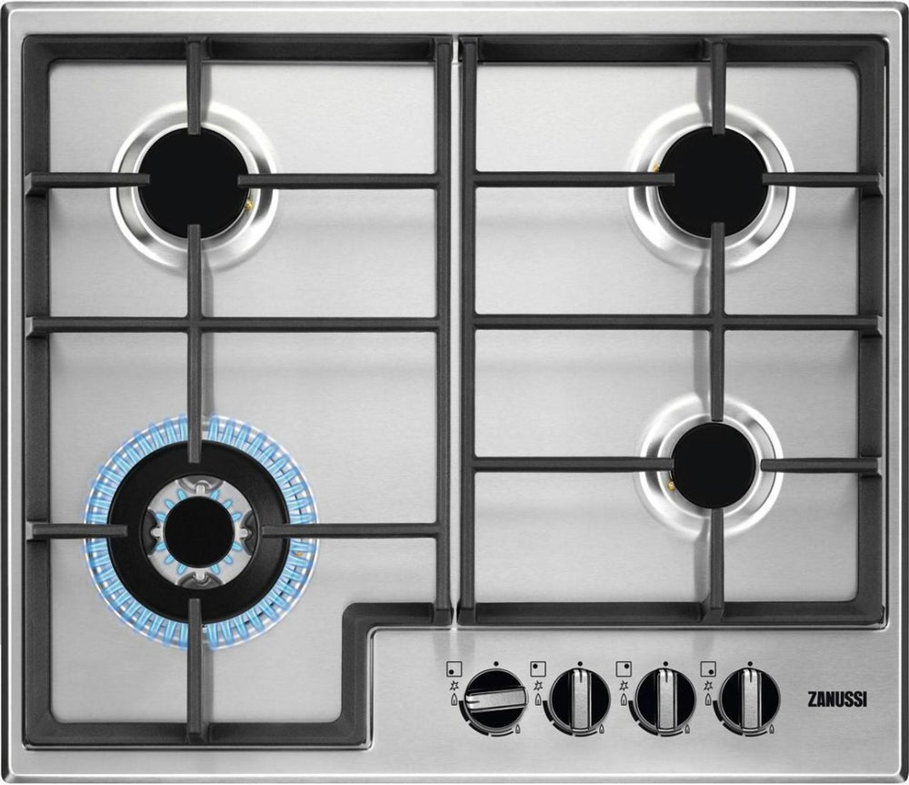 Zanussi ZGNN645X 4 Burner Gas Hob, Stainless Steel | Atlantic Electrics - 42724290363615 
