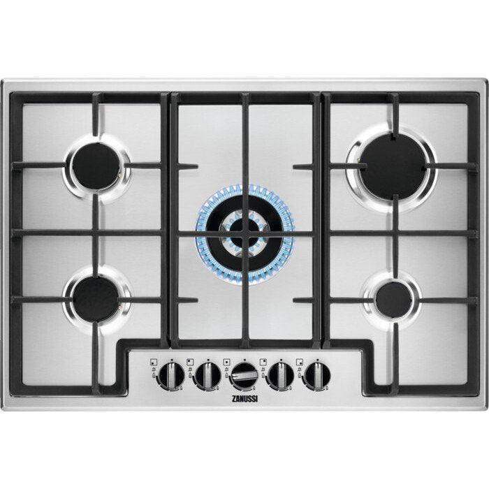 Zanussi ZGNN755X 5 Burner Gas Hob, Stainless Steel | Atlantic Electrics - 42724291576031 
