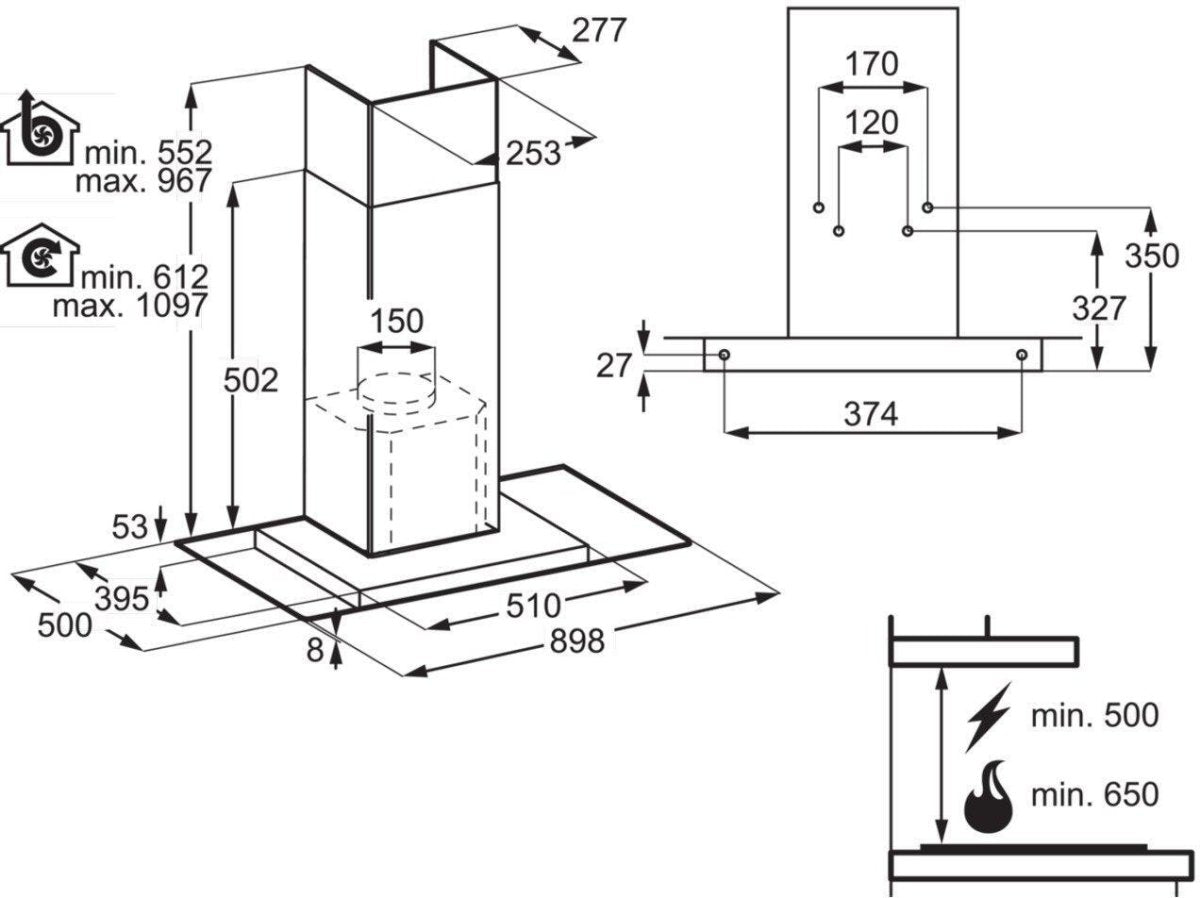 Zanussi ZHC92653XA 90cm Chimney Cooker Hood, Stainless Steel, C Rated | Atlantic Electrics