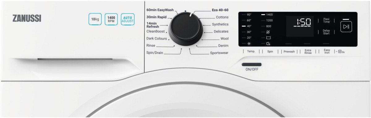 Zanussi ZWF142E3PW Washing Machine, 10kg, 1400 Spin, White, C Rated | Atlantic Electrics