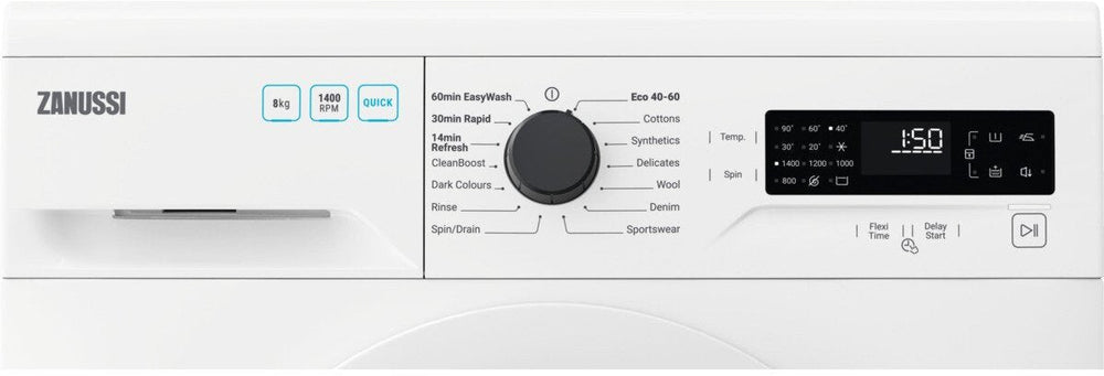 Zanussi ZWF844B3PW Washing Machine, 8kg, 1400 Spin, White, C Rated | Atlantic Electrics - 42724305830111 