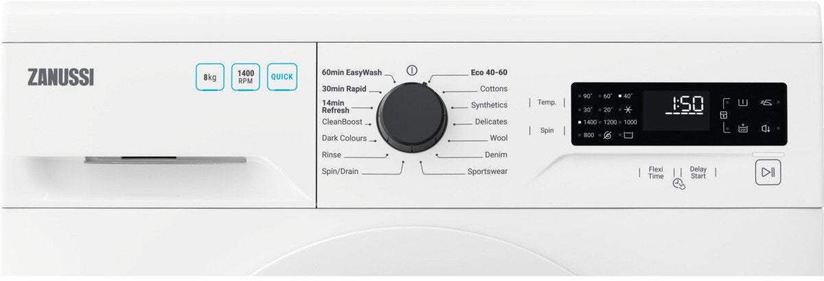 Zanussi ZWF844B3PW Washing Machine, 8kg, 1400 Spin, White, C Rated | Atlantic Electrics