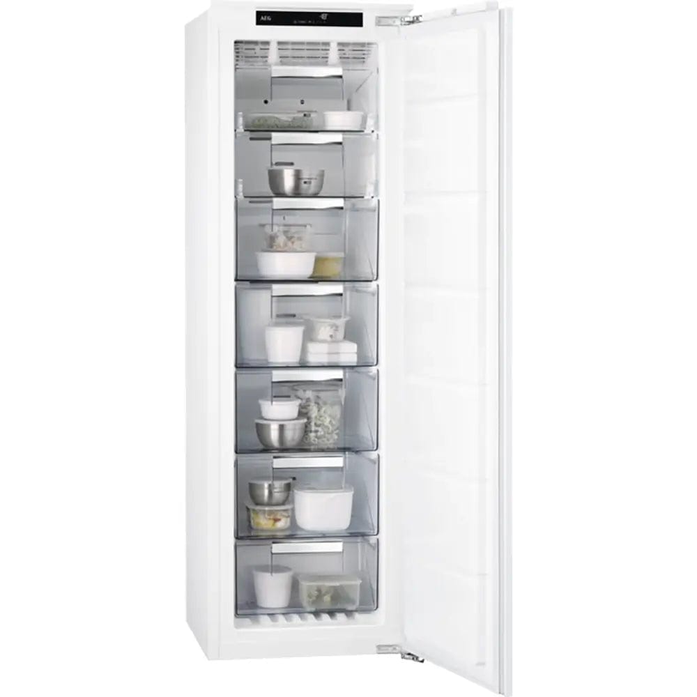AEG ABB818F6NC 7000 Series 204 Litre Integrated No Frost Upright Freezer, 55.6cm Wide - White | Atlantic Electrics - 39477713895647 
