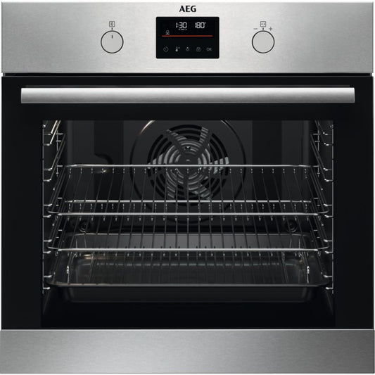 AEG BPK355061M SteamBake Single Oven with Pyrolytic Cleaning - Stainless Steel | Atlantic Electrics