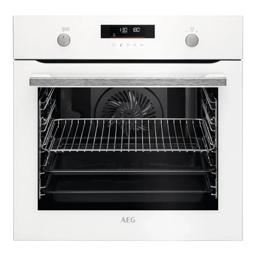 AEG BPS555060W 6000 71 Litre Built-In SteamBake Pyrolytic Self Clean Oven, LED Display, 59.5cm Wide - White | Atlantic Electrics