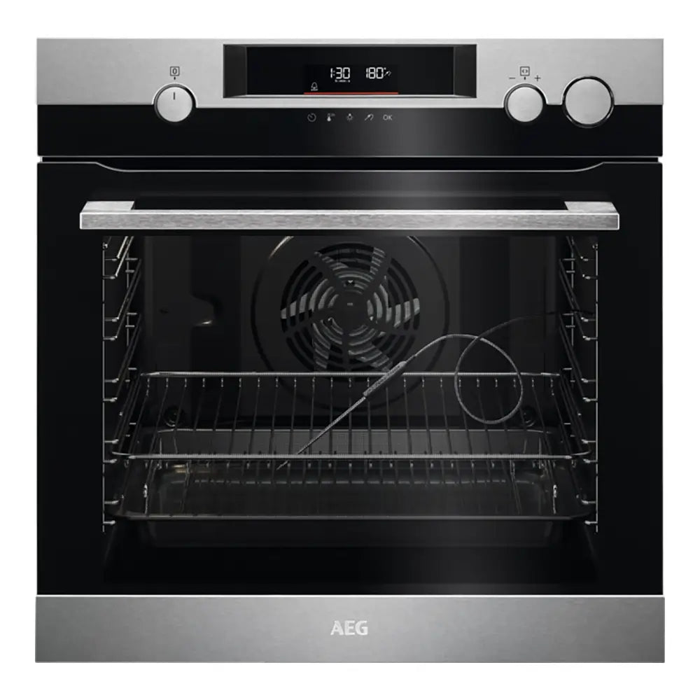 AEG BSK577261M 7000 72 Litre Built-In SteamCrisp Pyrolytic Self Clean Oven, LED Display, 59.6cm Wide - Stainless Steel with Anti-Fingerprint Coating | Atlantic Electrics