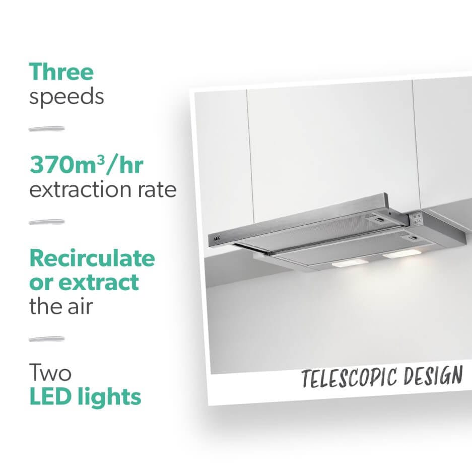 AEG DPB3631S 60cm Telescopic Cooker Hood - Stainless Steel | Atlantic Electrics - 39477717401823 