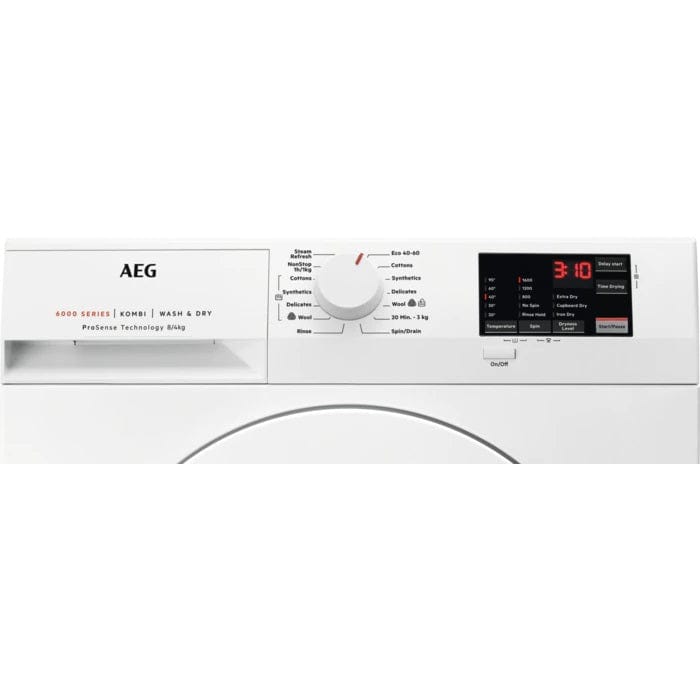 AEG L6WEJ841N 8kg 1600 Spin Freestanding Washer Dryer - White - Atlantic Electrics - 39477720318175 