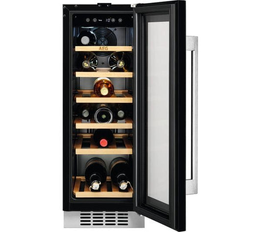 AEG SWE63001DG 30cm Built-In 20 Bottle Capacity Wine Cooler in Black | Atlantic Electrics