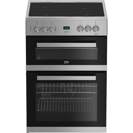 Beko EDC633S 60cm Electric Double Oven with Ceramic Hob - Silver | Atlantic Electrics