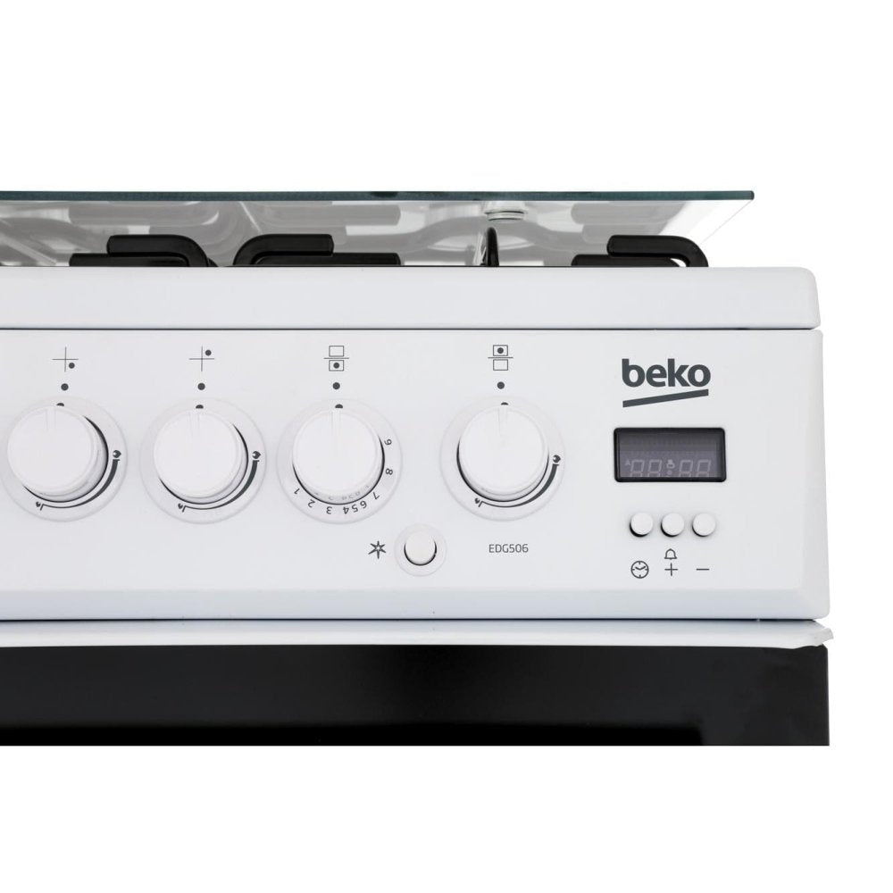Beko EDG506W 50cm Twin Cavity Gas Cooker with Glass Lid White | Atlantic Electrics