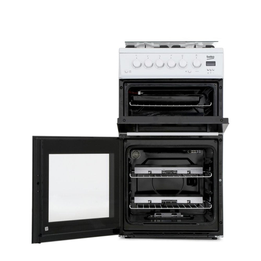 Beko EDG506W 50cm Twin Cavity Gas Cooker with Glass Lid White | Atlantic Electrics - 39477738537183 